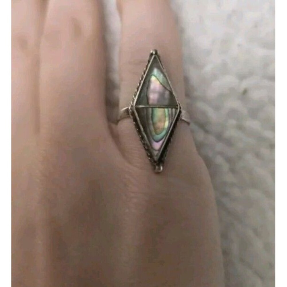Vintage Mexico Paua Abalone Shell Sterling Silver Ring SZ 5.5